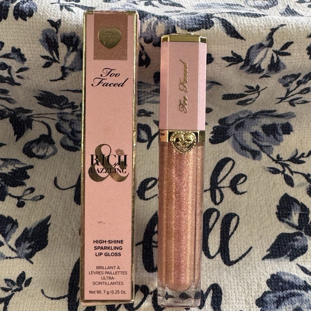 Too Faced Rich & Dazzling High-Shine Sparkling Lip Gloss Sunset Crush .12oz NIB